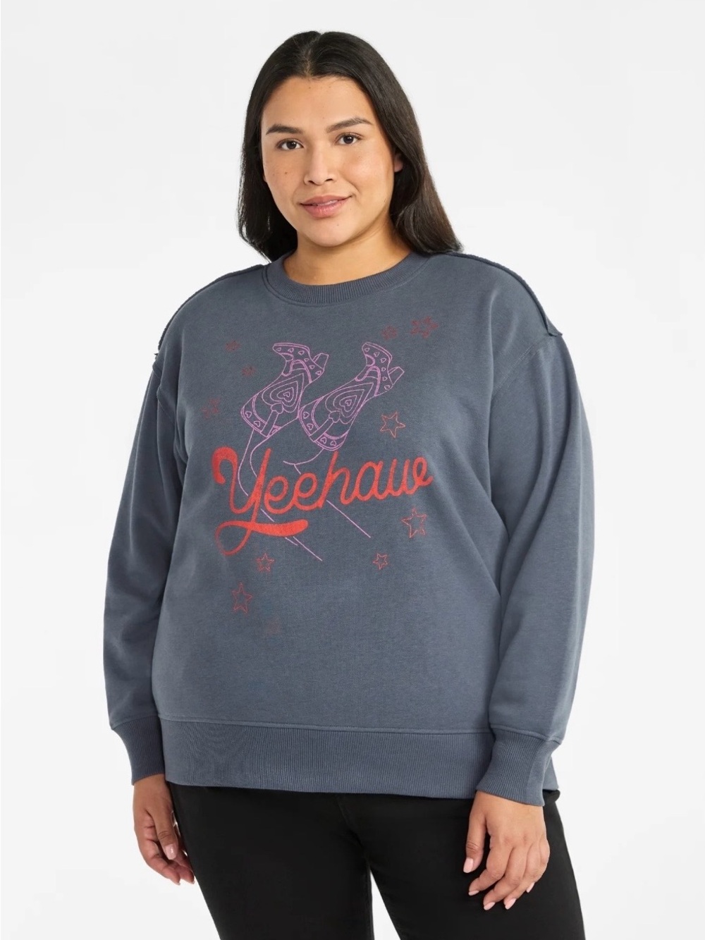 Terra & Sky Yeehaw Graphic Crewneck Sweatshirt in Charcoal Cinder